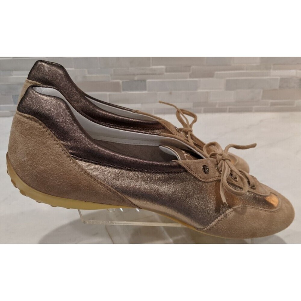 Women's TOD'S Beige Leather & Metallic Gold/Pewter Leather Low-Top Sneakers 11.5 - Picture 5 of 13